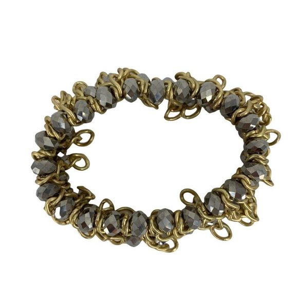 Bold Chain Link and Stone Bead Bracelet Stretch Statement Flexible 0053 - Picture 2 of 5